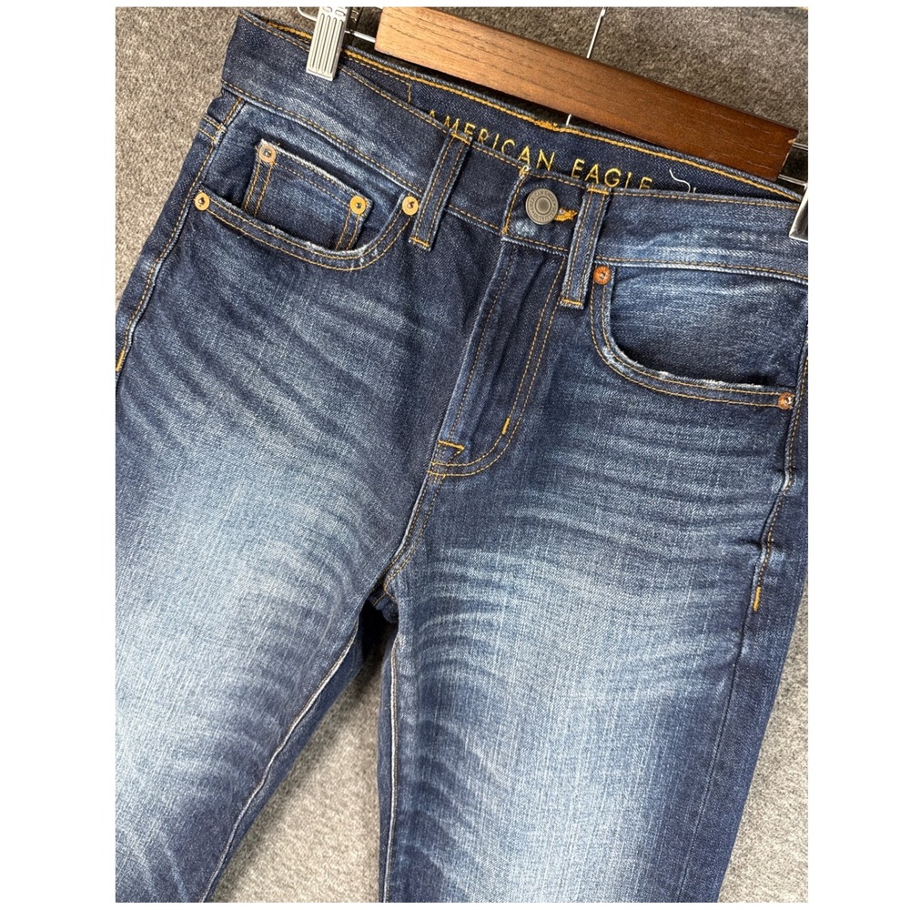 American Eagle Relaxed Straight Dark Wash Jeans Mens Size 26 Preppy Whiskers New
